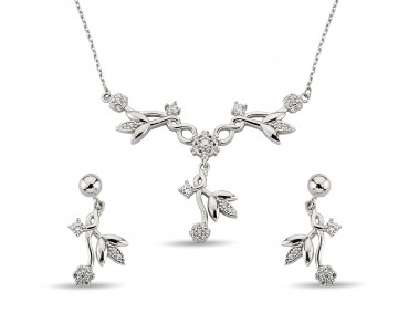 Zirkon Taşlı Orkide Gümüş Set